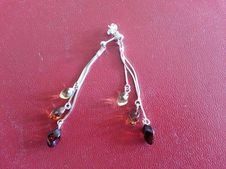 3 coloured drop amber earrings