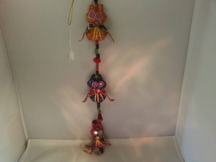 Triple fabric owl wind chime