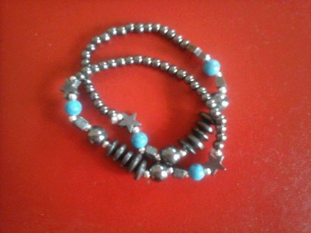 blue crystal on hematite bracelet