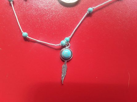 Turquoise and silver feather necklace 979NT 2