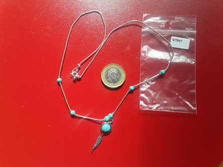 Turquoise and silver feather necklace 979NT 4