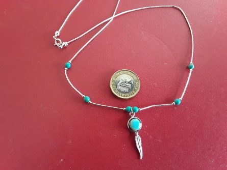 turquoise & silver feather necklace