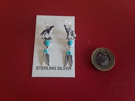 Wolf Earrings with feathers 1