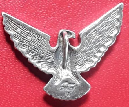 Flying Eagle Pendant showing rear closeup showing sterling 3