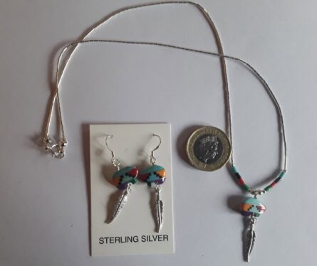 Coloured Zuni bear earrings and necklace 2