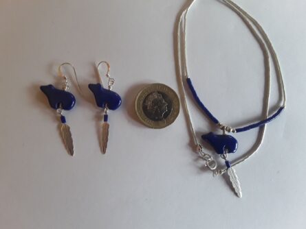 Lapis bear earrings and necklace 1