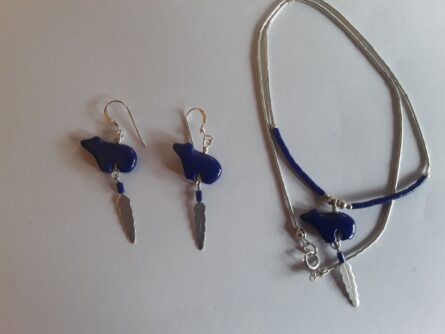 Lapis bear earrings and necklace 2